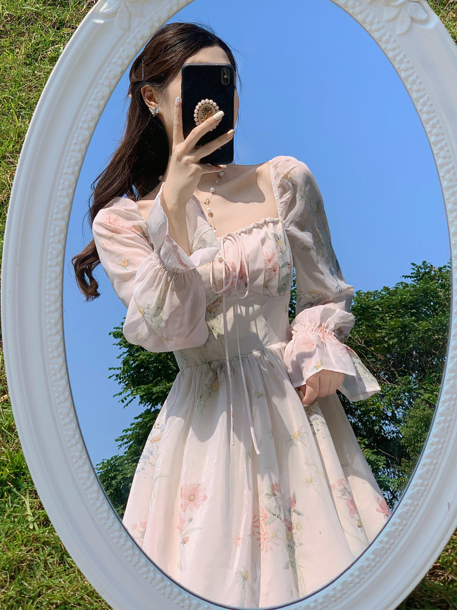 Tan Gongzi Vacation Style Chiffon Dress, Fairy Super Fairy Forest Series Gentle Tea Break French First Love Dress Long Dress