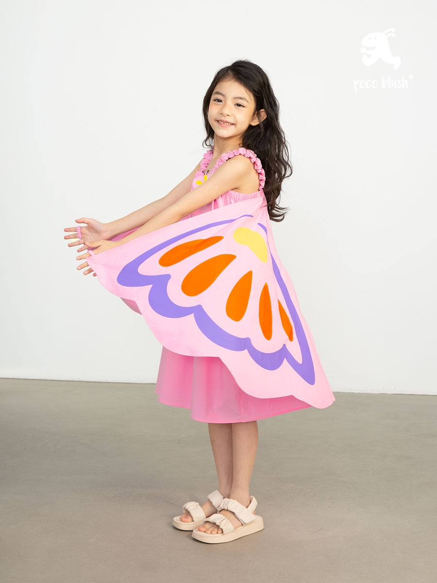 pocoblush Original Design Summer Floral Butterfly Dress for Girls Sleeveless Cotton Printed Dress