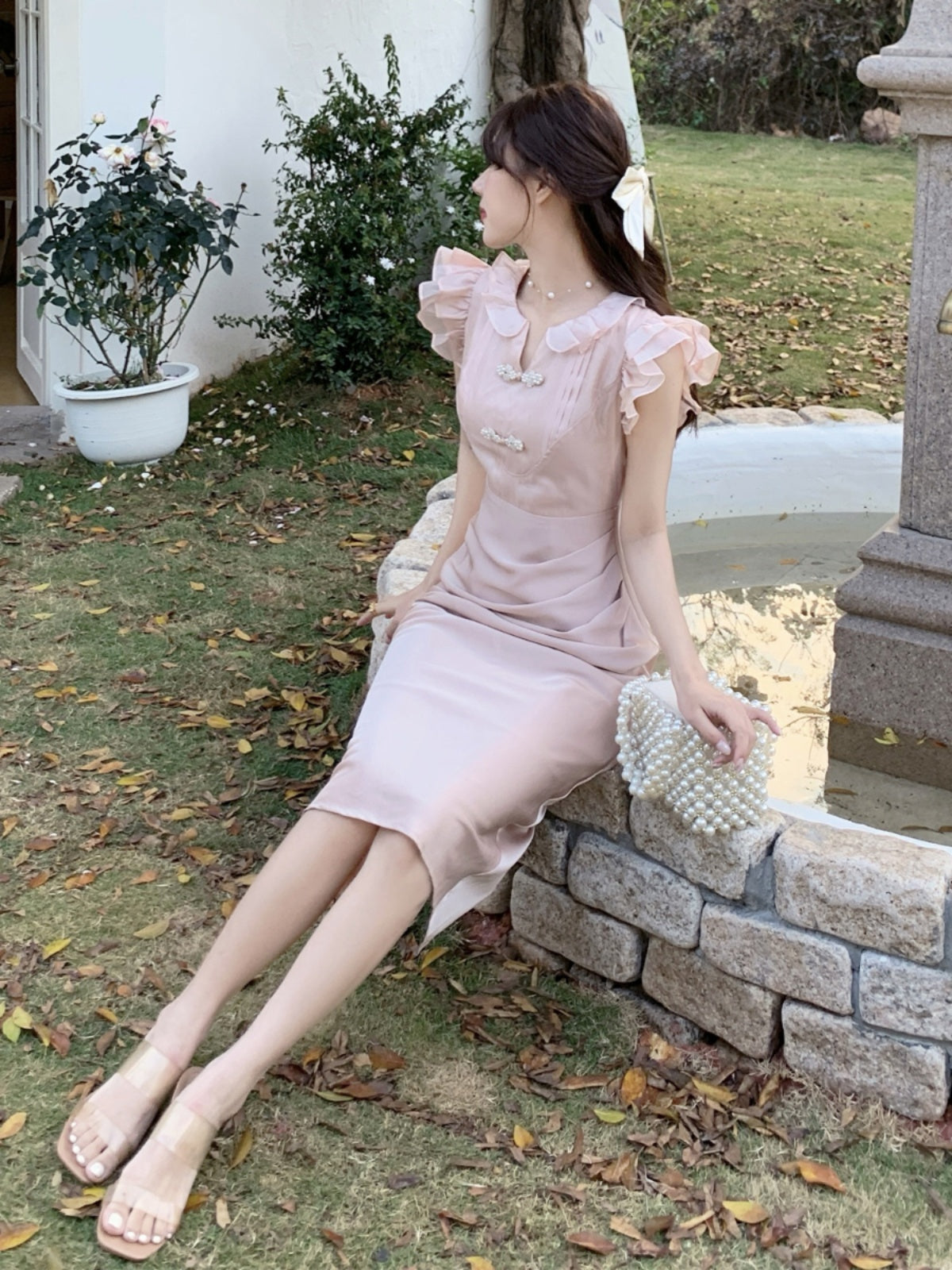 Tanggongzi New Chinese-style Improved Cheongsam Dress, Daily Wearable Slim and Sweet Pink Dress with Elegant Temperament