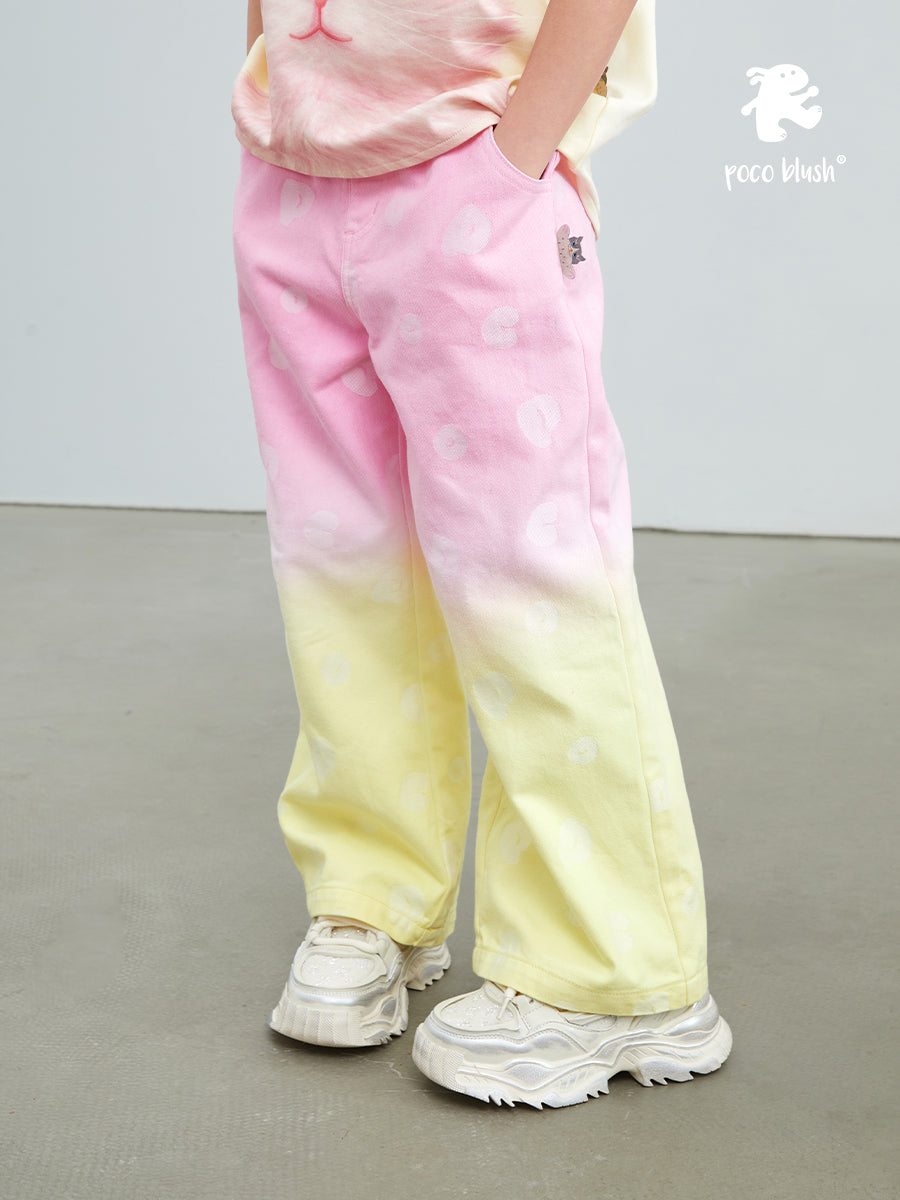 pocoblush original design gradient embossed denim pants 2024 spring and summer new girls' washed long pants