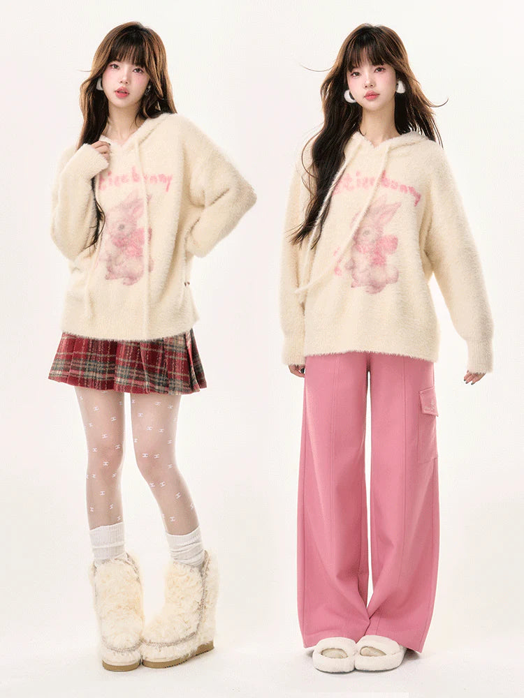 Knit Rabbit Fur Hoodie Loose Parka