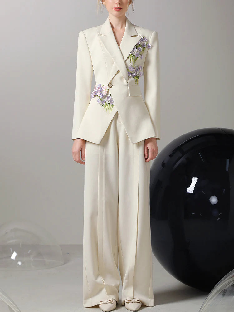 Jacket ＆ Pants Suit 3D Flower Retro Formal Elegant Set-Up