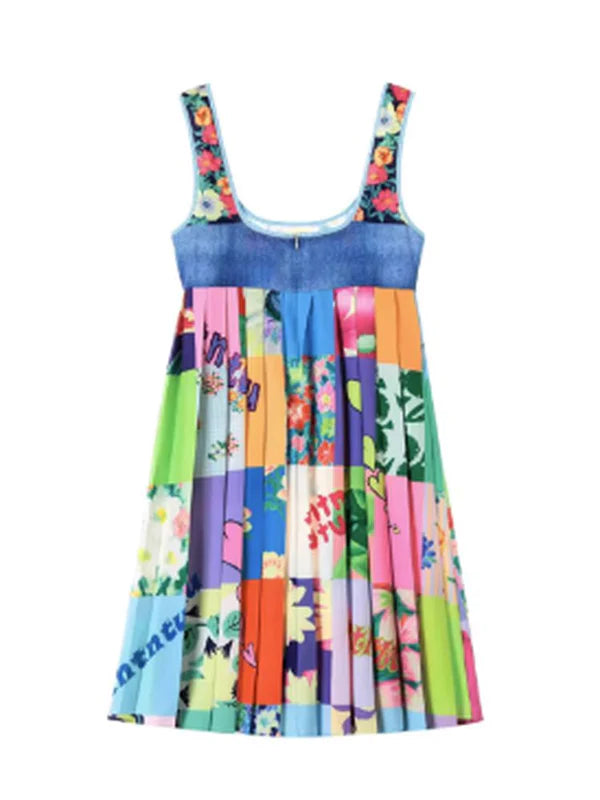 Stitching Print Color Strap Strap Dress