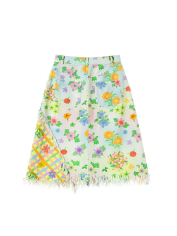 Flower Floral A-line High Waist Skirt