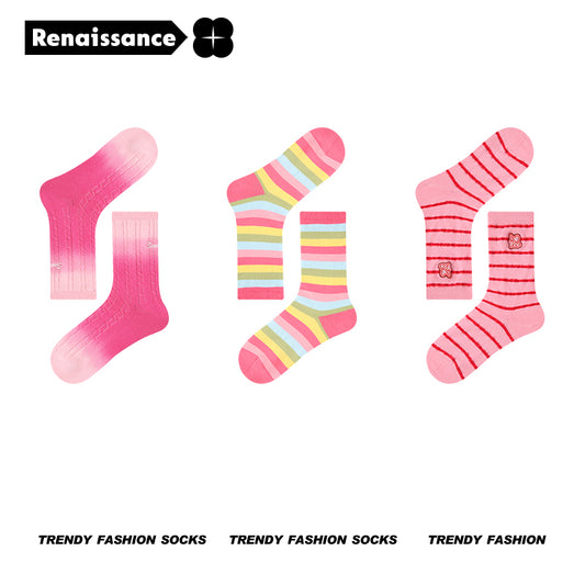 Renaissance original women's socks, autumn and spring new dopamine mid-length tube socks, INS trendy Barbie girls cotton socks - 8200 Rainbow Girl