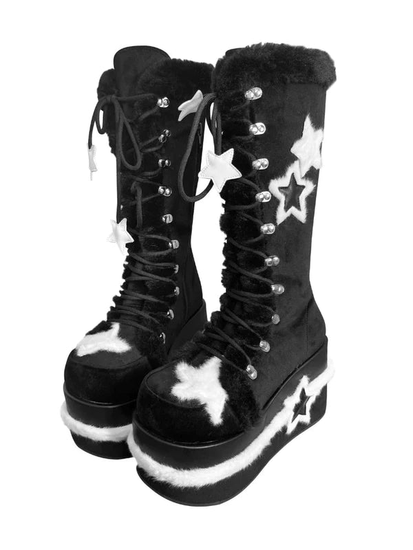 Y2K Subculture Star Plush Mid Calf Boots