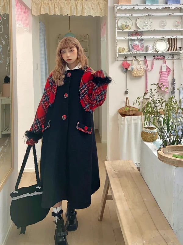 Retro Plaid Long Wool Coat