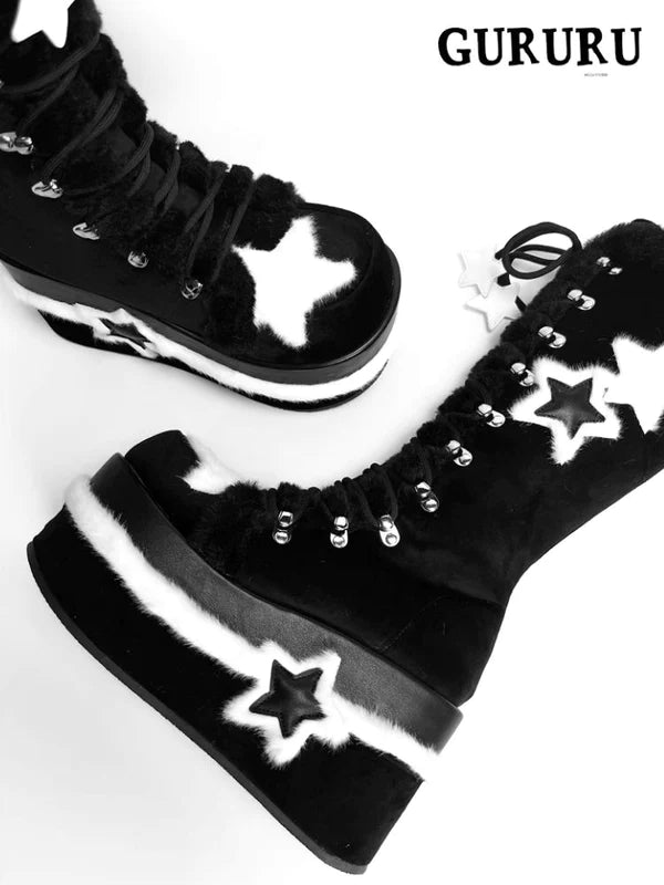 Y2K Subculture Star Plush Mid Calf Boots