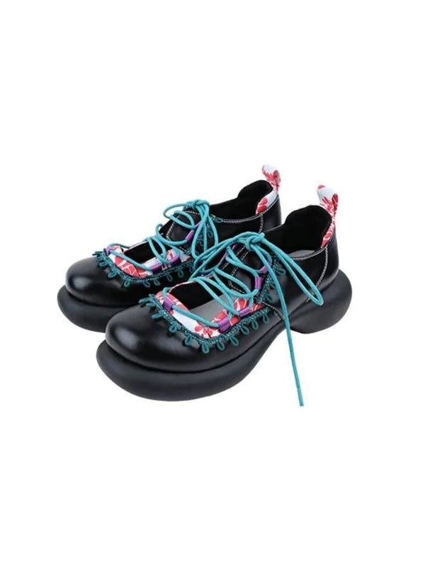 Japanese Pattern Lace Up Platform Shoes