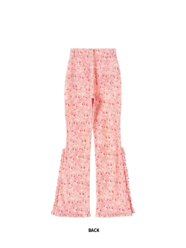 Girl Print Hem Frill Pants