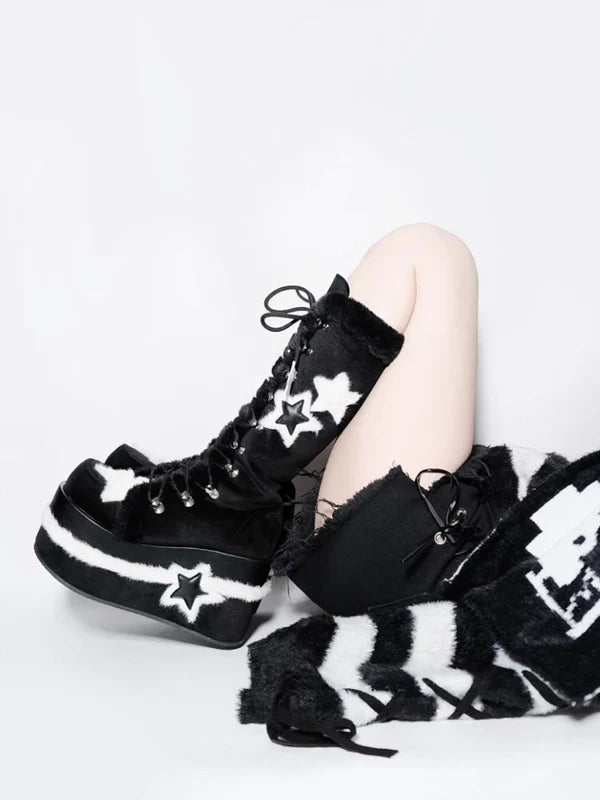 Y2K Subculture Star Plush Mid Calf Boots