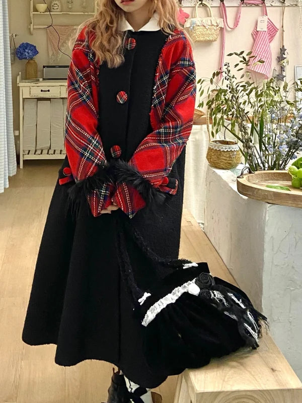 Retro Plaid Long Wool Coat