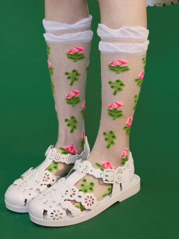 Square Rose Lotus Leaf Socks