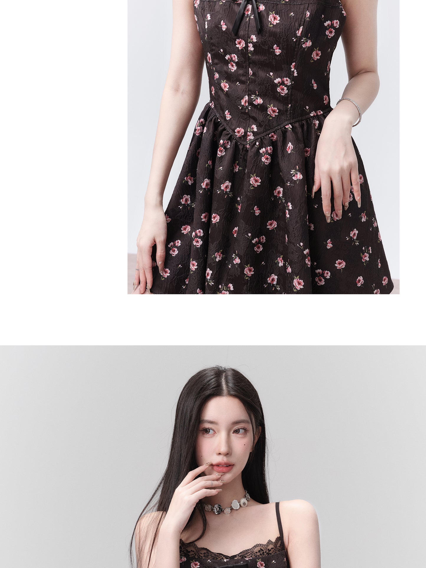 Dropping Rose Garden" - Exquisite floral dress, exuding a romantic and elegant atmosphere, perfect for a charming date.