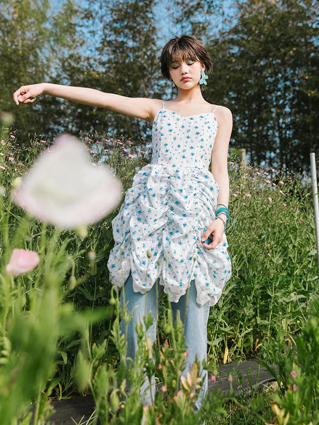 Floral Lace Ruffled Puffy ONE-PIECE- Outfits Ideas