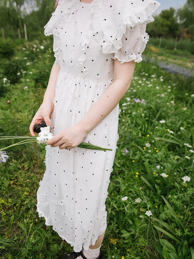 Three-Dimensional Flower Frill One-Piece- Simple Outfits