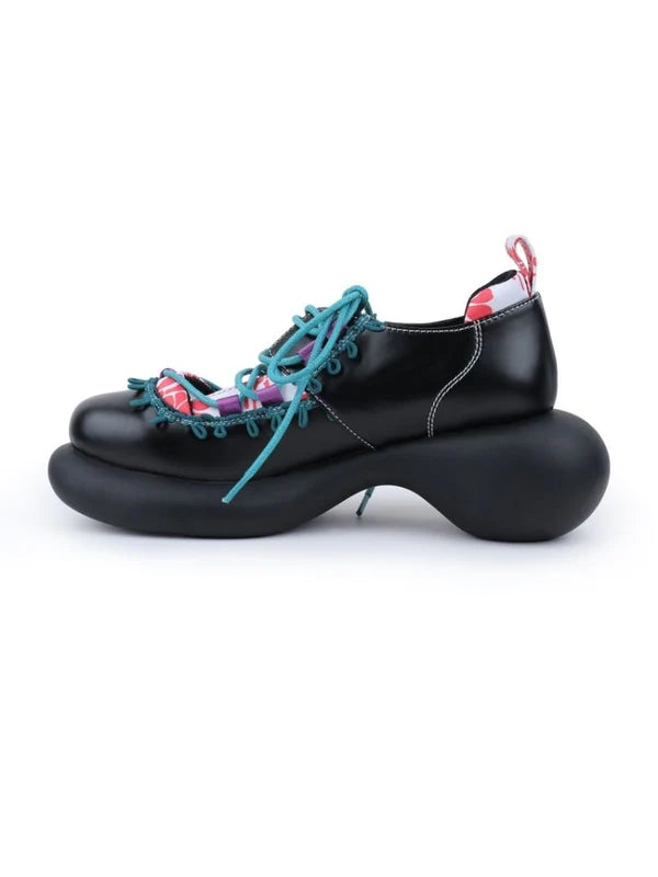 Japanese Pattern Lace Up Platform Shoes