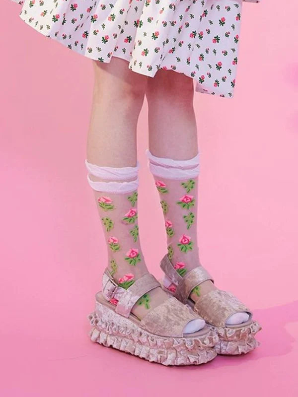 Square Rose Lotus Leaf Socks