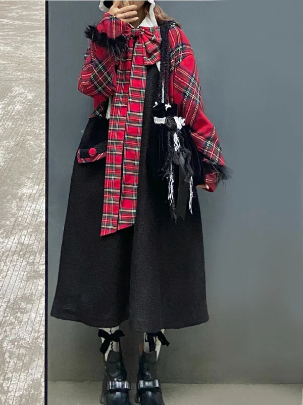 Retro Plaid Long Wool Coat