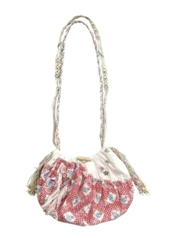 Hand-Stitching Lace Floral Folds Messenger Bag