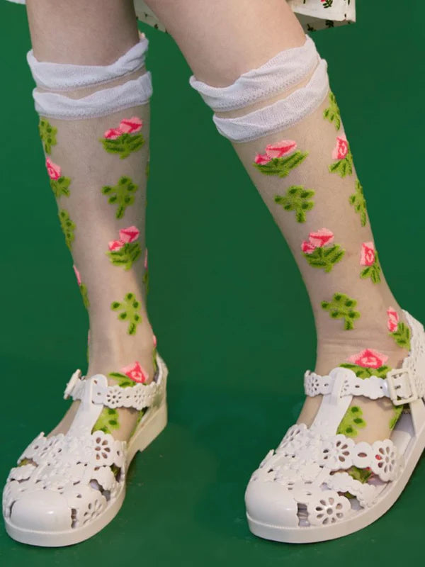 Square Rose Lotus Leaf Socks