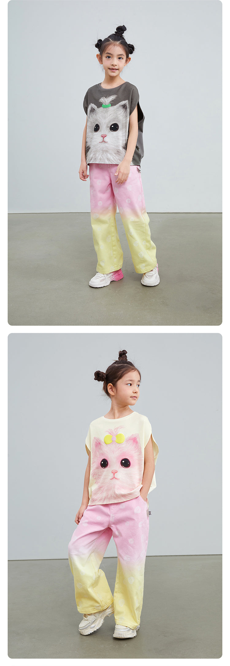 pocoblush original design gradient embossed denim pants 2024 spring and summer new girls' washed long pants