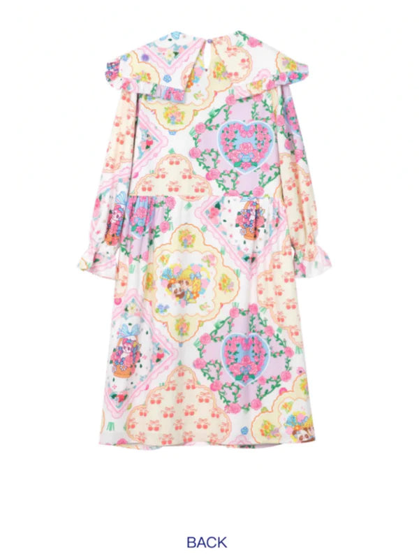 Shimizu Illustration Bear & Girl Print Princess A-line Dress