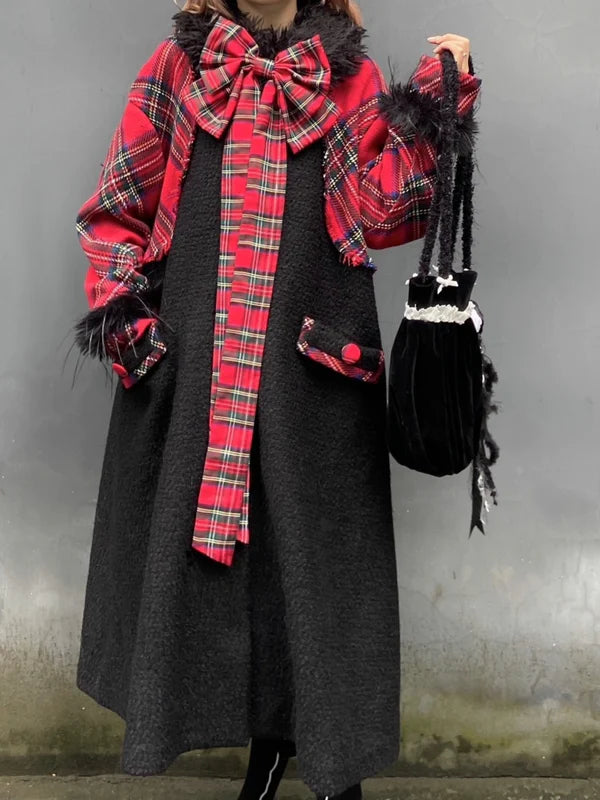 Retro Plaid Long Wool Coat