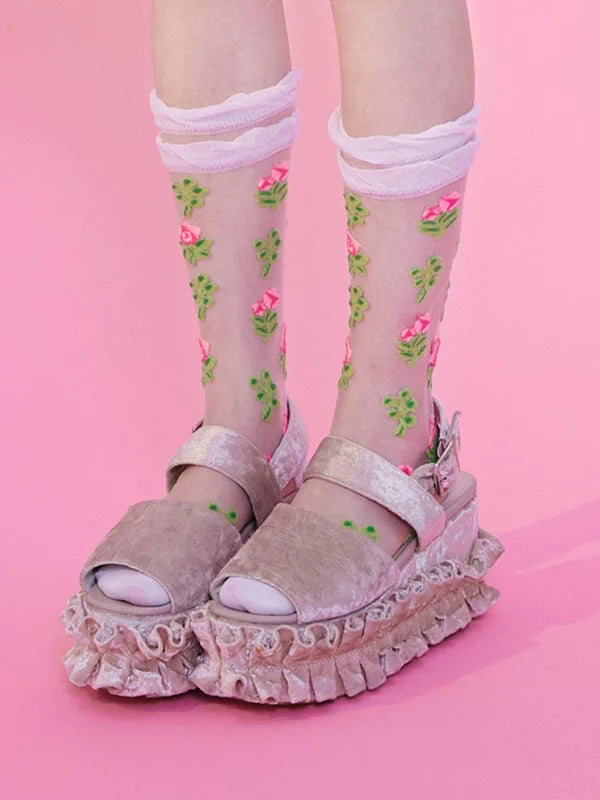 Square Rose Lotus Leaf Socks