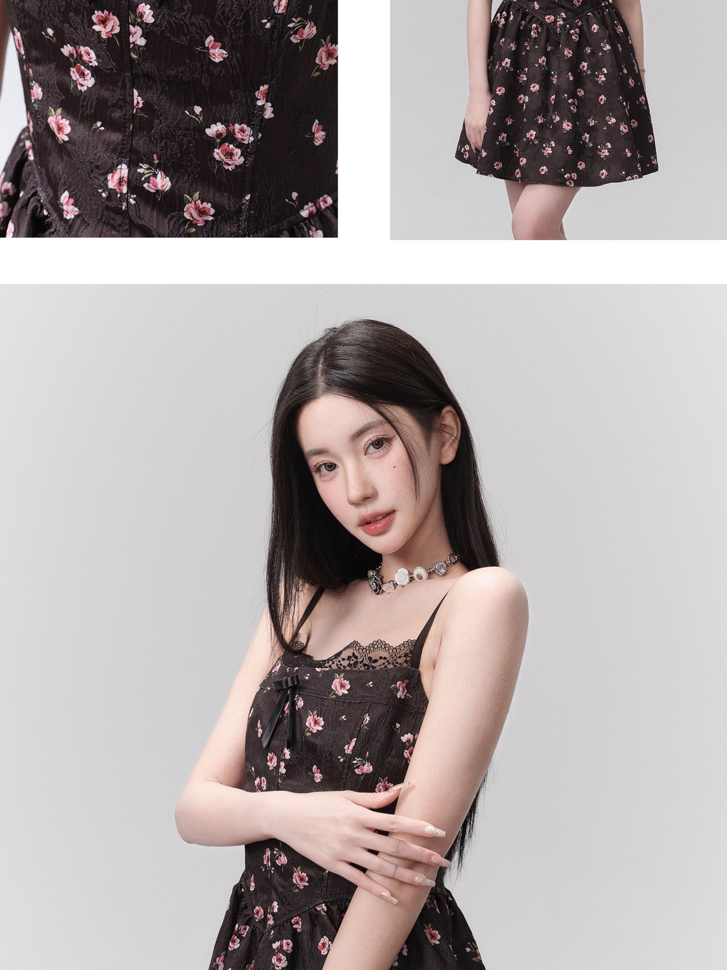 Dropping Rose Garden" - Exquisite floral dress, exuding a romantic and elegant atmosphere, perfect for a charming date.