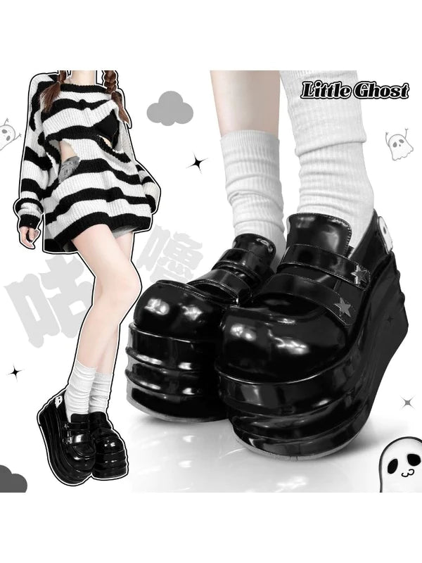 With Ghost Velcro Platform Shoes