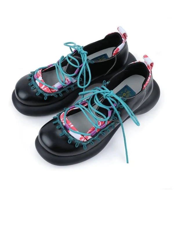 Japanese Pattern Lace Up Platform Shoes