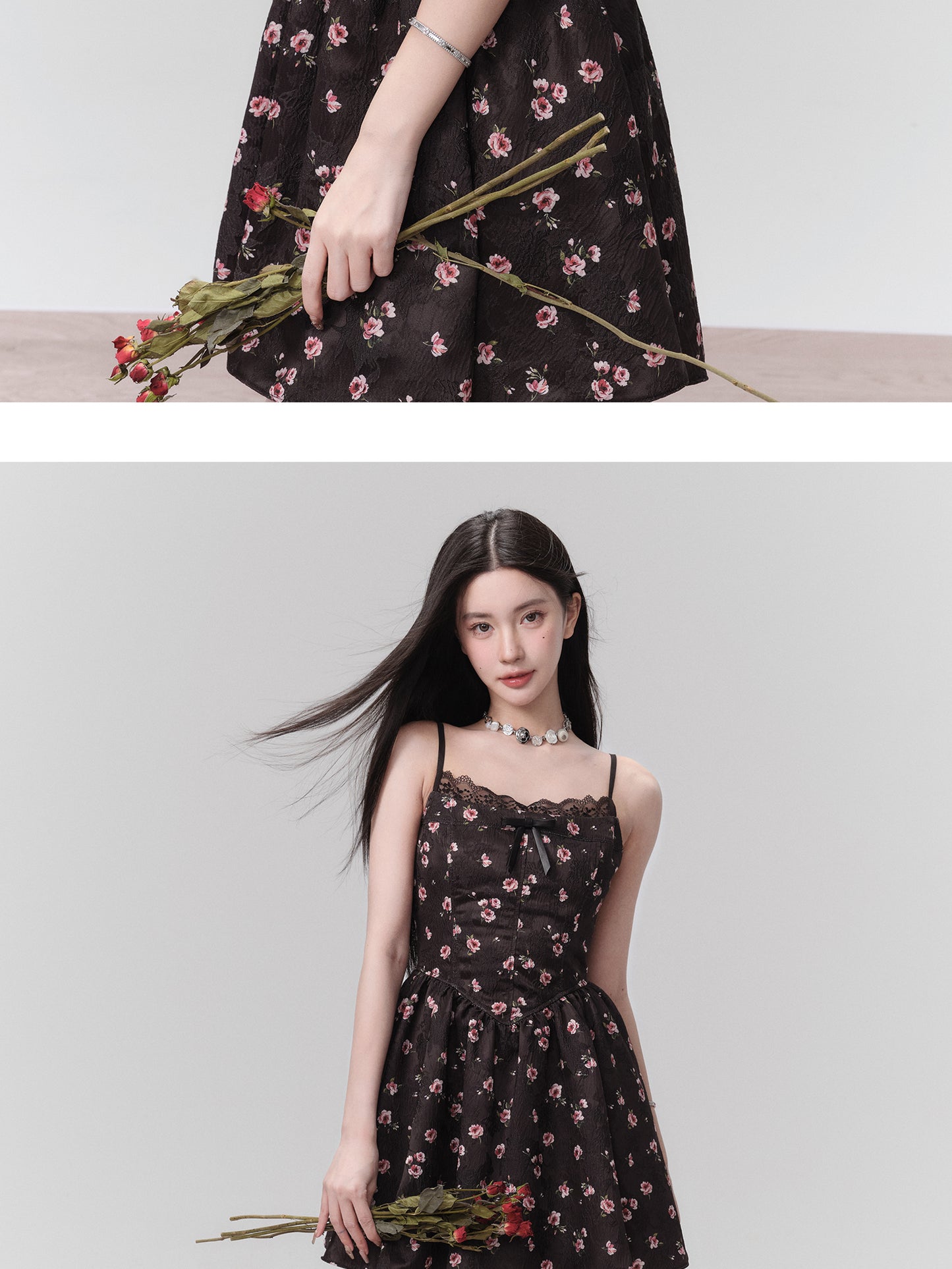 Dropping Rose Garden" - Exquisite floral dress, exuding a romantic and elegant atmosphere, perfect for a charming date.