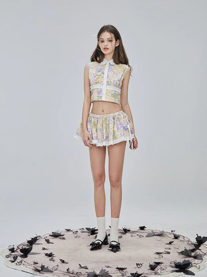 Flower Checked Lace Nichi Cute Blouse & Mini-Skirt- Outfits Aesthetic