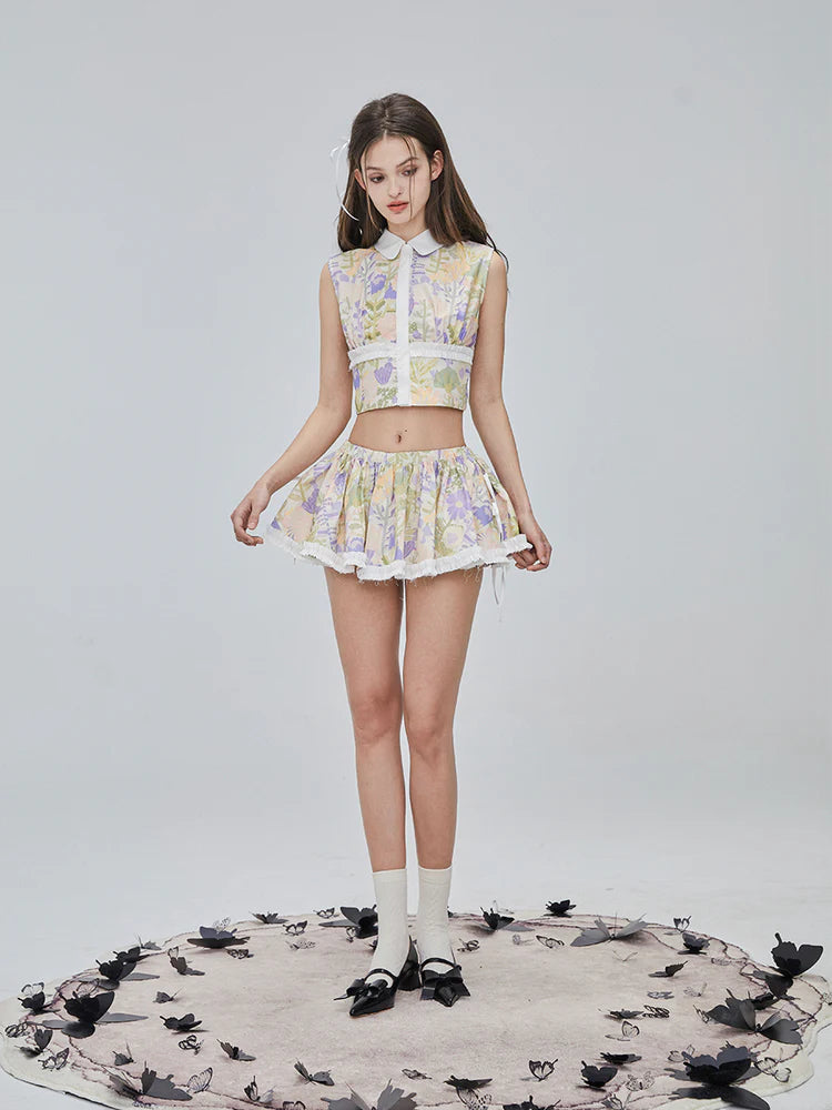 Flower Checked Lace Nichi Cute Blouse & Mini-Skirt- Outfits Aesthetic