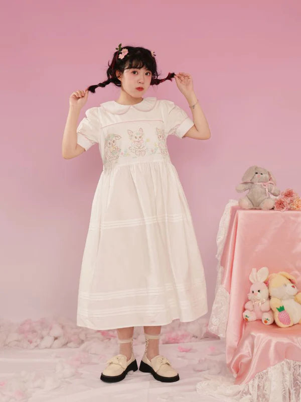 Vintage Animal Embroidery Hand Doll Collar Dress