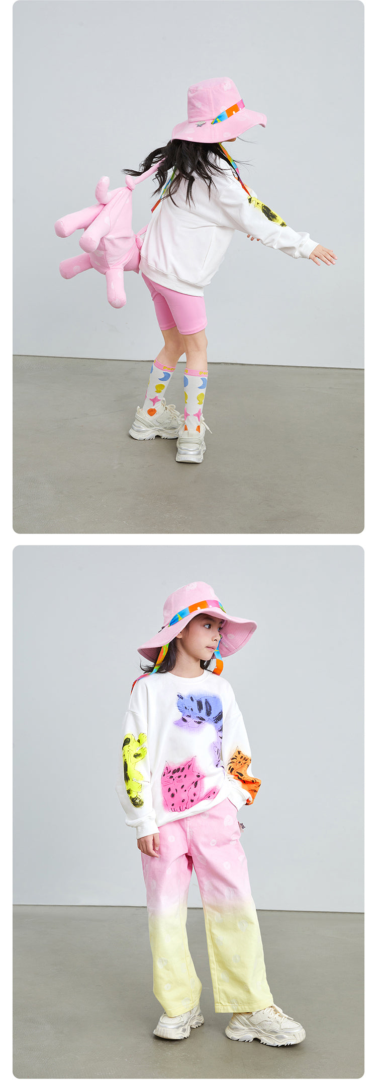 Pocoblush Original Design: Artistic Cat Print Sweatshirt, Spring/Autumn Girls' Long Sleeve Top