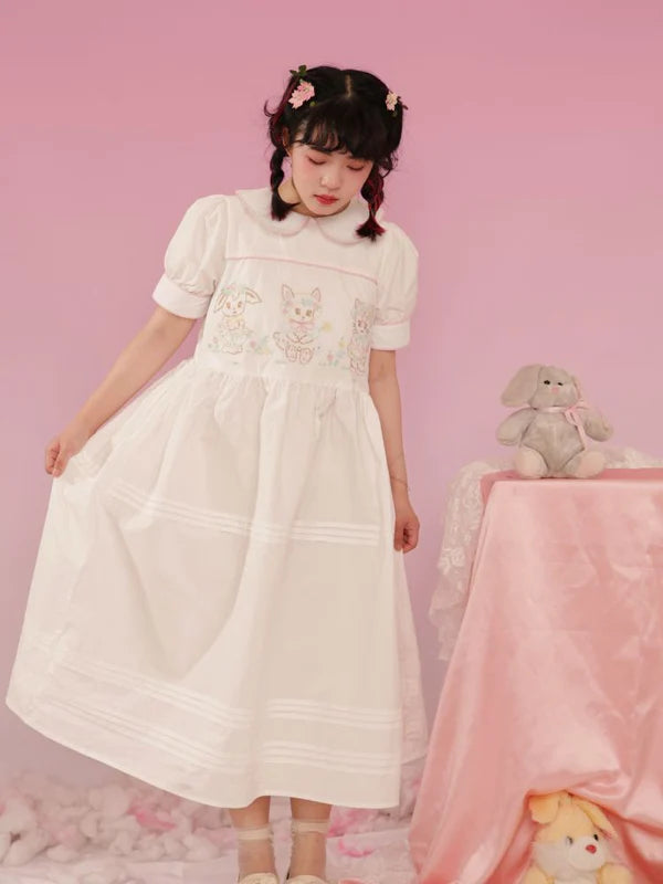 Vintage Animal Embroidery Hand Doll Collar Dress