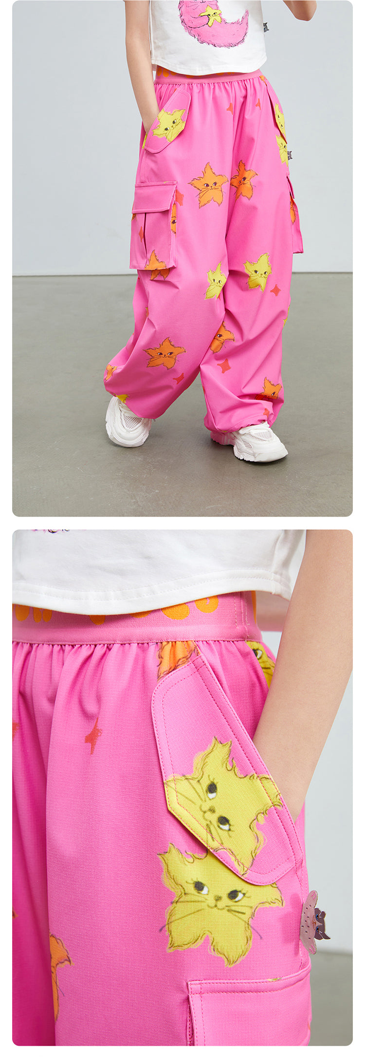 Pocoblush original design star cat pocket overalls pants children's trousers girls' spring and summer models