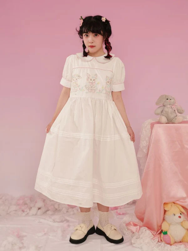 Vintage Animal Embroidery Hand Doll Collar Dress