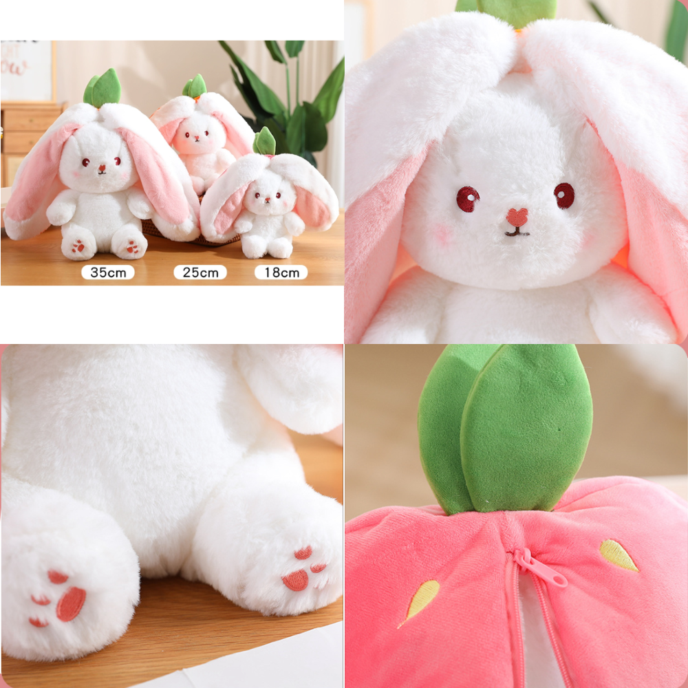 Strawberry Rabbit Doll Transforms into a Bunny Plush Toy, Cute Carrot White Rabbit Doll, Stuffed Animal Plushie Toy- #PN5001