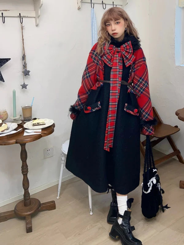 Retro Plaid Long Wool Coat