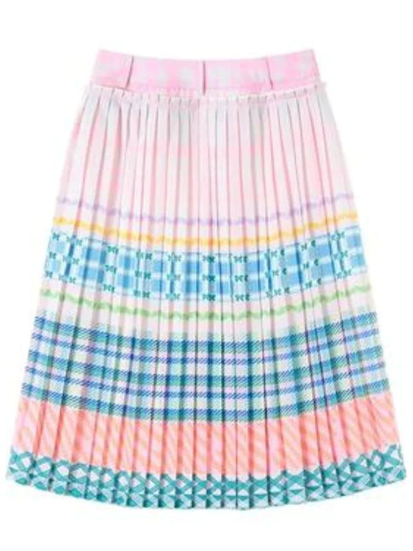 Macaron Plaid Stripe Pattern Print Pleated Skirt