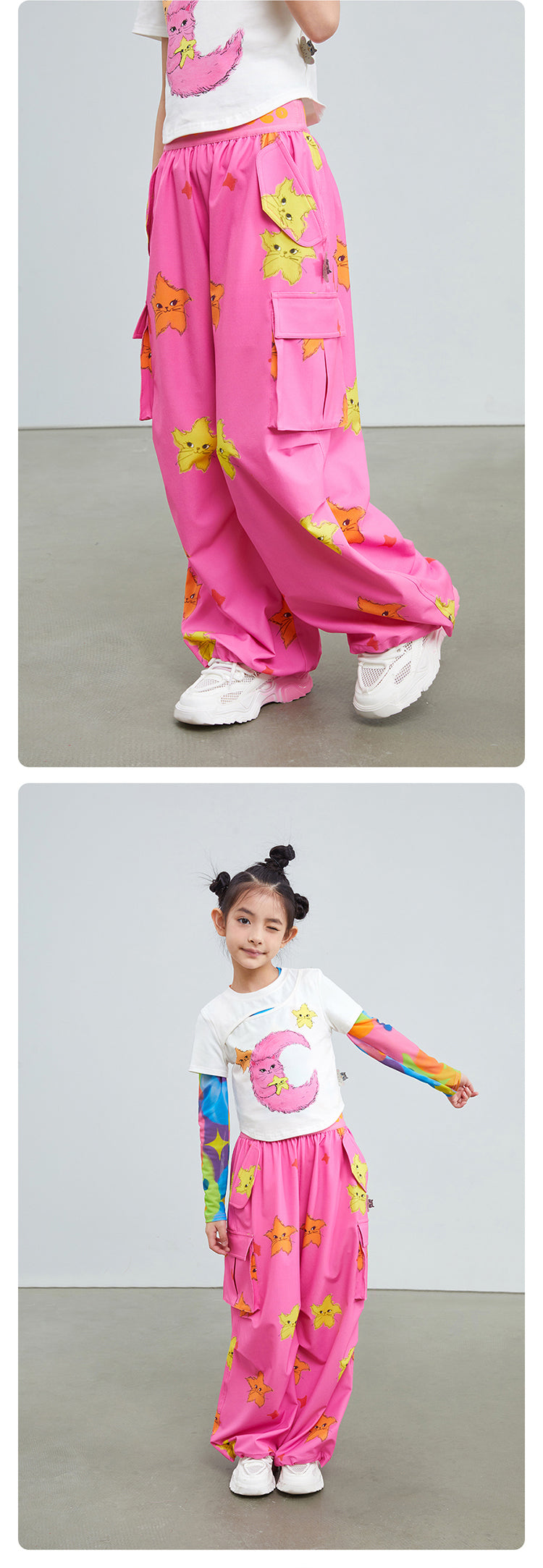 Pocoblush original design star cat pocket overalls pants children's trousers girls' spring and summer models