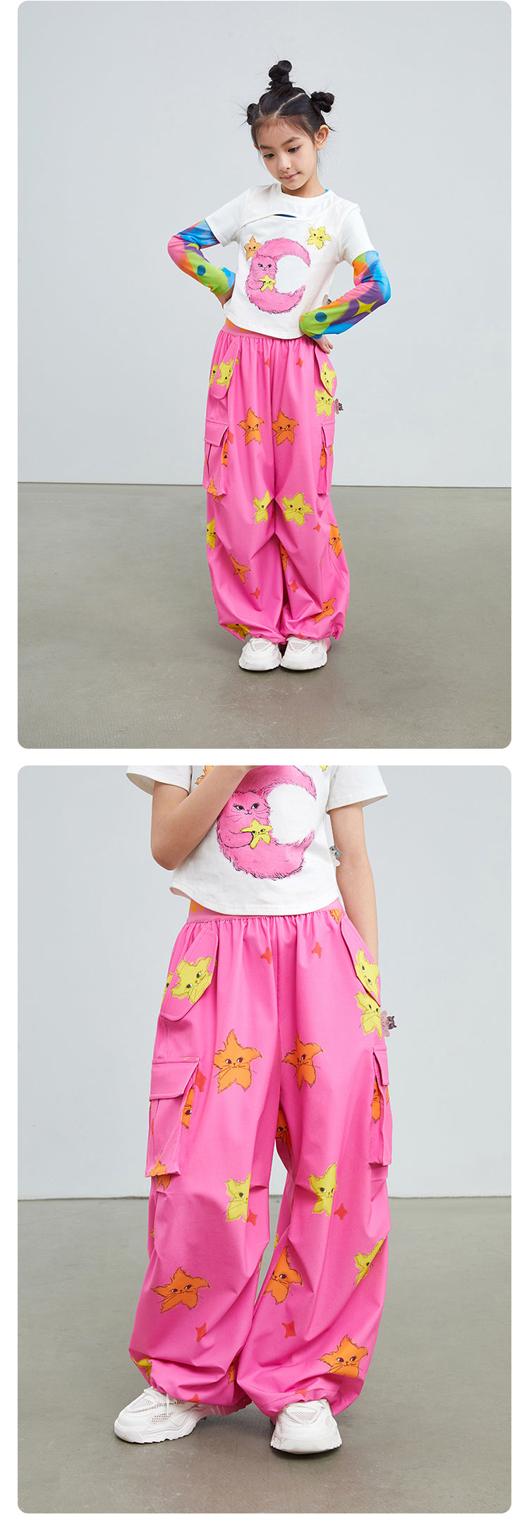 Pocoblush original design star cat pocket overalls pants children's trousers girls' spring and summer models