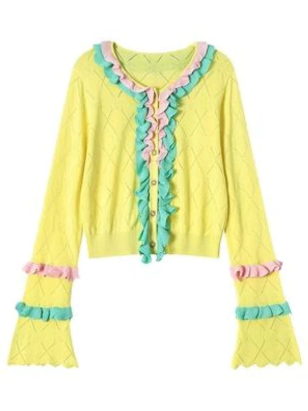 Contrast Frill Cardigan