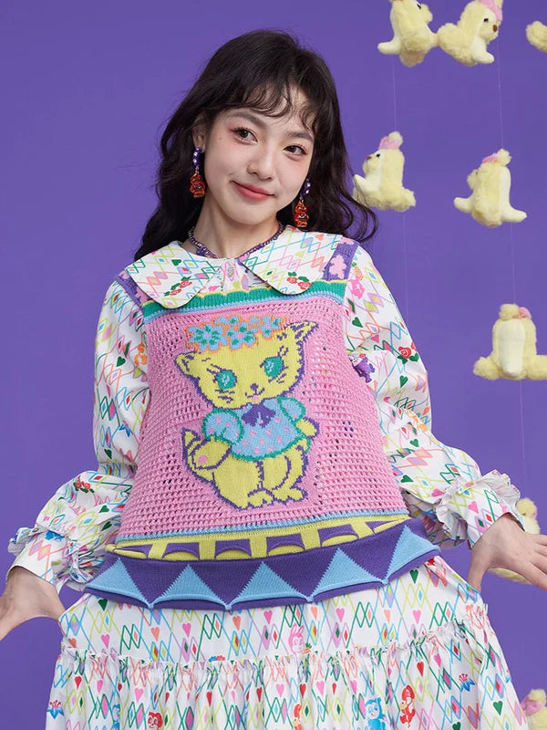 Cute Cat Design Knit Vest