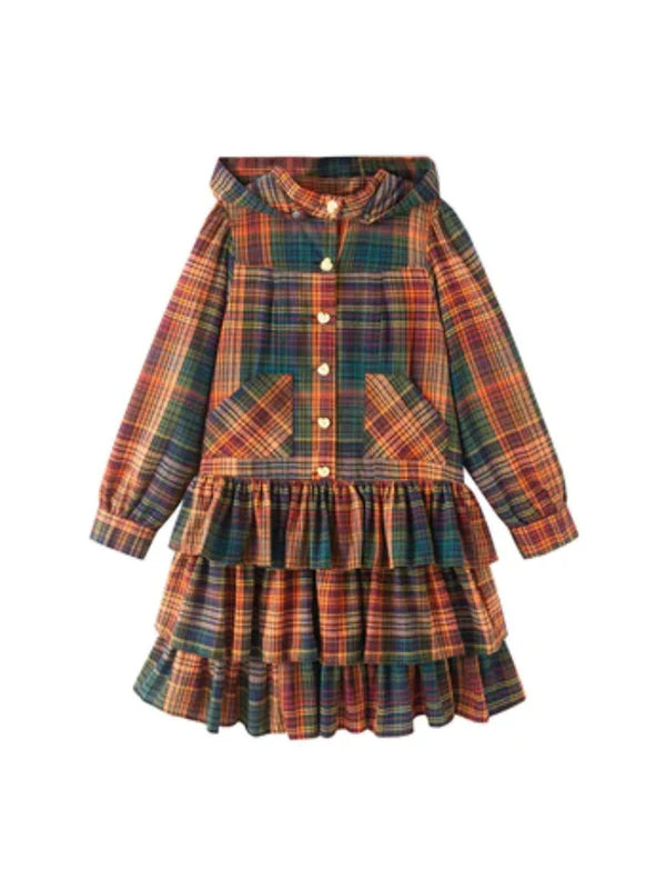 Retro Cute Fluffy Cake Rabbit Ear Plaid Dress