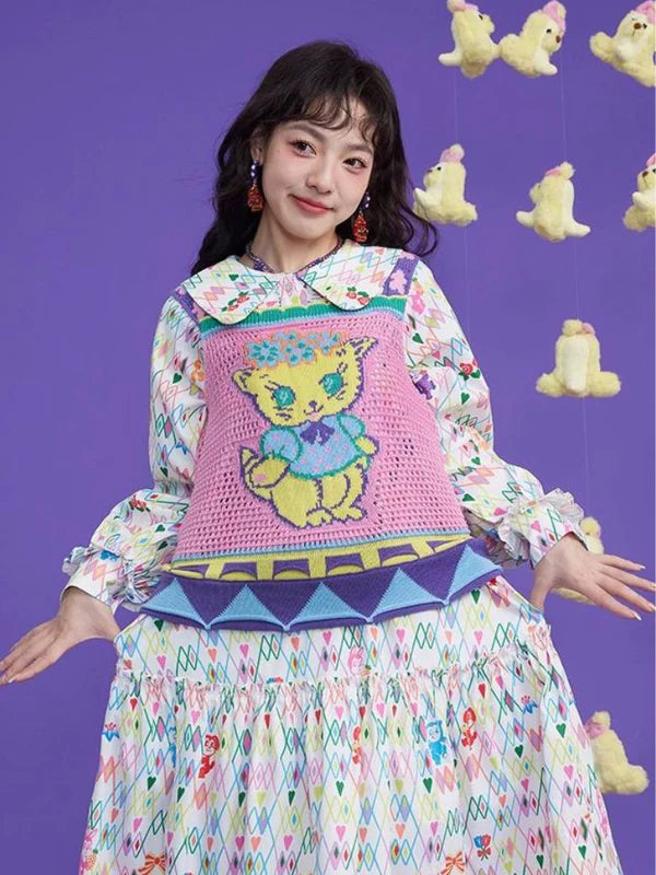 Cute Cat Design Knit Vest