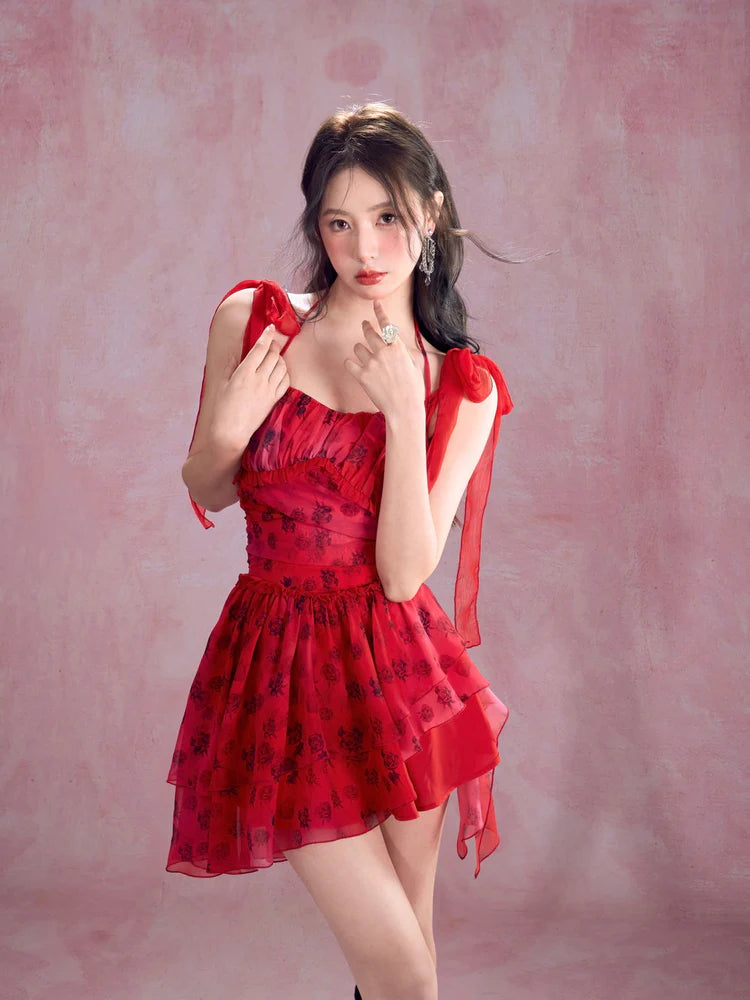 Ciffon Flower Short Vivid One -Piece